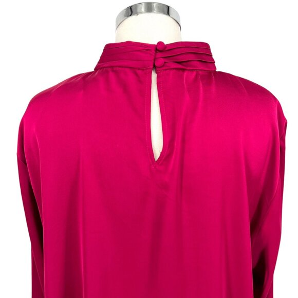 Halogen High Neck Flared Cuff Satin Blouse Fuschia Pink Size Large NWOT - Picture 7 of 11